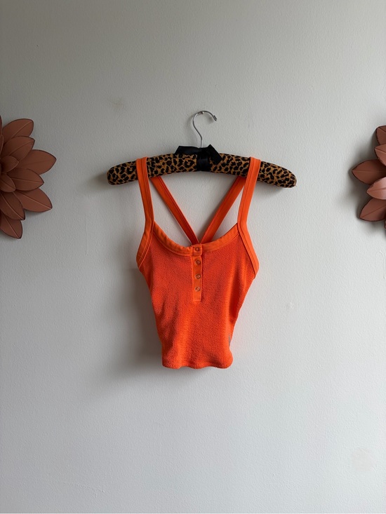 FP Movement by Free People Tops - FP Movement by Free People Orange Ribbed Henley Tank with Crossed Back Straps